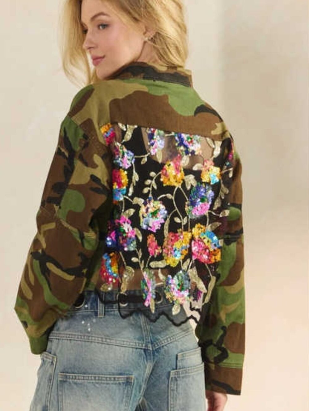 Camo Sequin Contrast Jacket